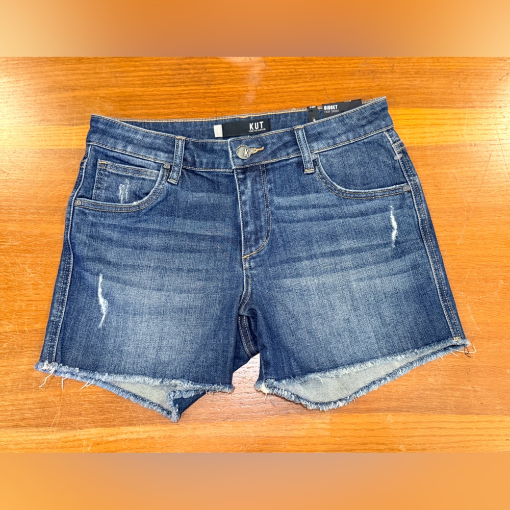 Kut from the Kloth Distressed Ankle Jeans in Dark Blue Godget Fray Short